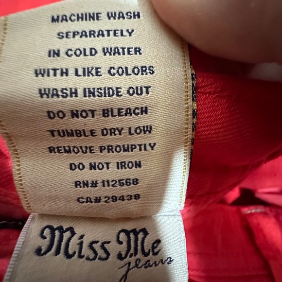 Miss Me Skinny Jeans Women 26 Red JP5335S8 Embroidered Rhinestone Pockets - Picture 13 of 14